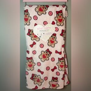 Betsey Johnson Pink Red Bow Christmas Gingerbread Cookies Blanket